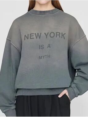 Anine Bing Gray "NEW YORK IS A MYTH" Crewneck Sweatshirt | Size M
